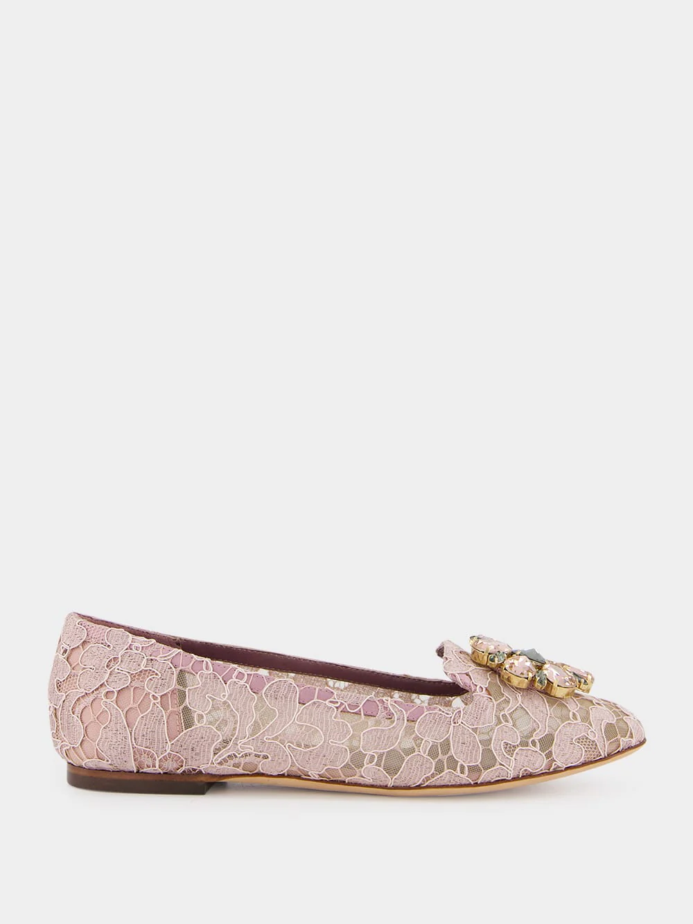 Pink Taormina Lace Slippers With Crystal Detail