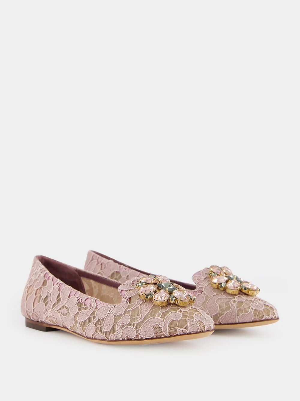 Pink Taormina Lace Slippers With Crystal Detail - Image 3