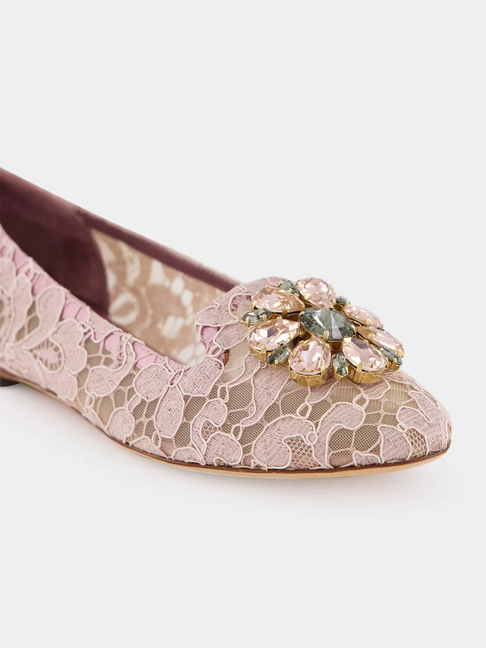 Pink Taormina Lace Slippers With Crystal Detail - Image 6
