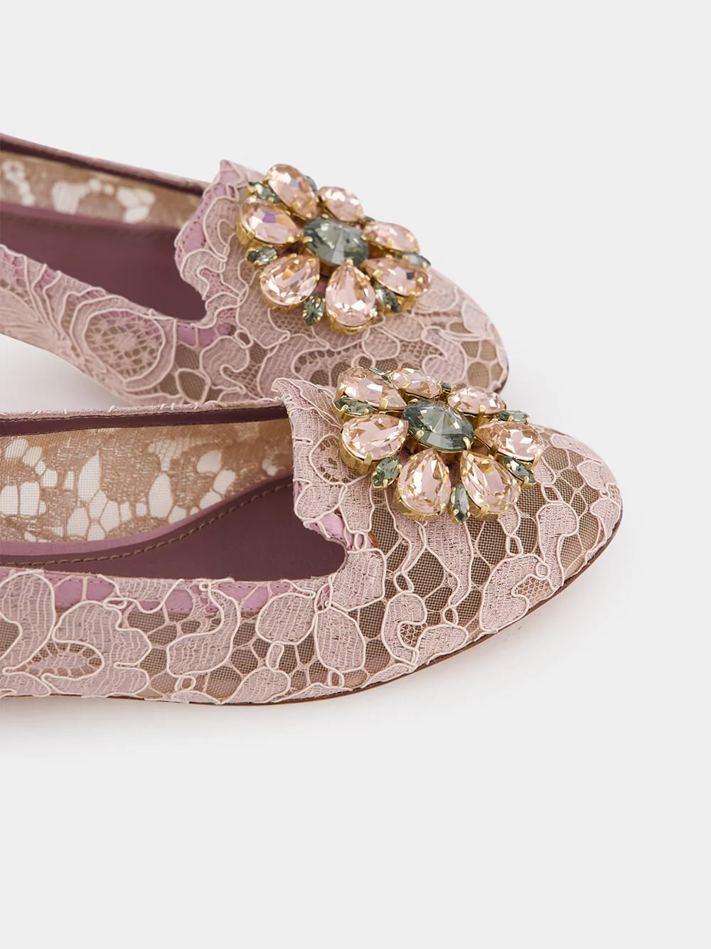 Pink Taormina Lace Slippers With Crystal Detail - Image 7