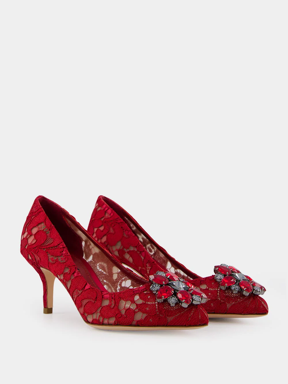 Red Lace Bellucci Pumps With Crystal Detail - Image 3