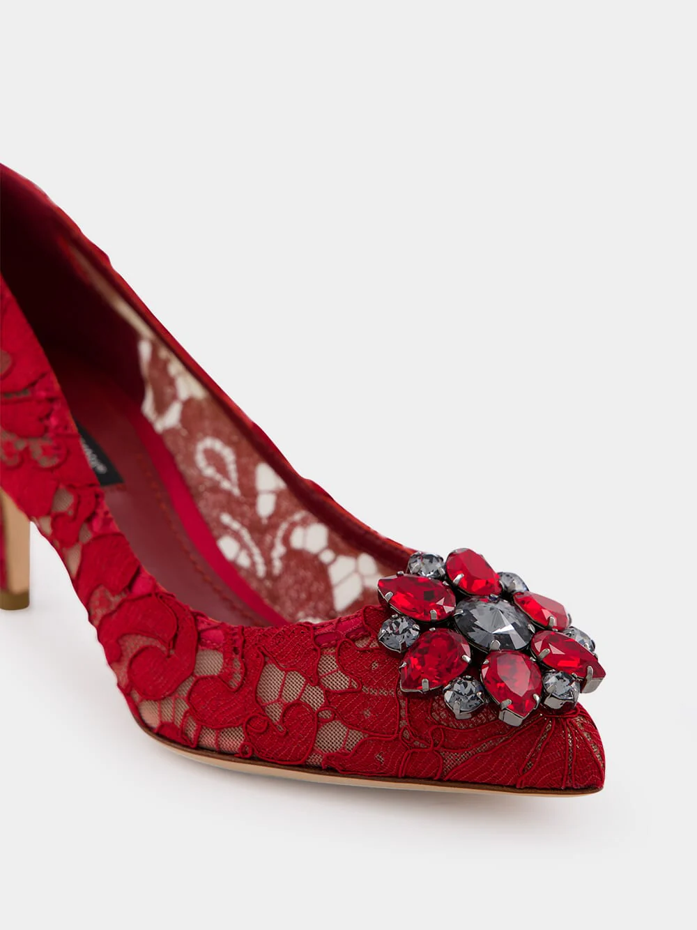 Red Lace Bellucci Pumps With Crystal Detail - Image 6