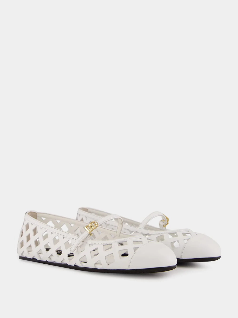 White Odette Openwork Calfskin Ballet Flats - Image 3