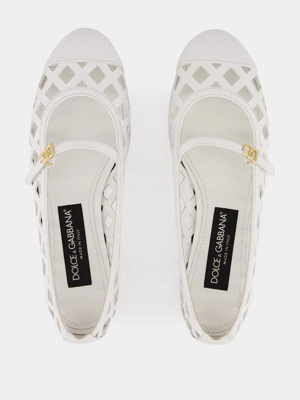 White Odette Openwork Calfskin Ballet Flats - Image 4