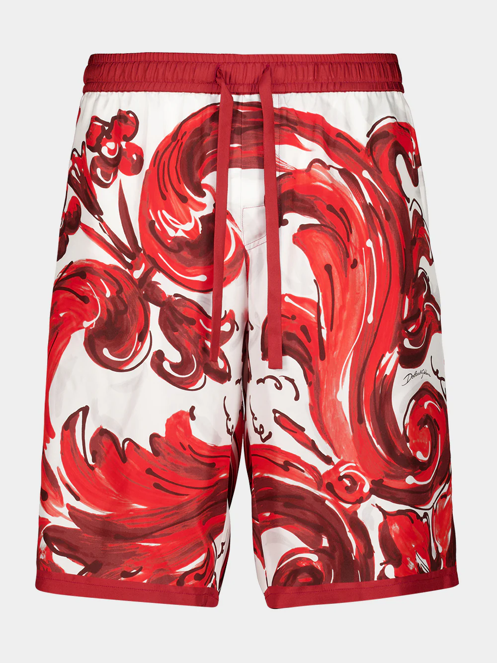 Red Majolica-Print Silk Vanity Bermuda Shorts