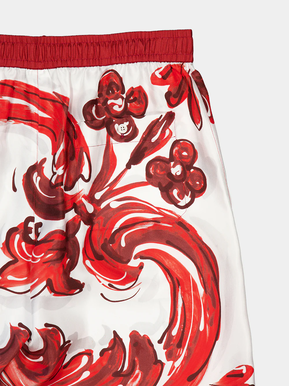Red Majolica-Print Silk Vanity Bermuda Shorts - Image 4