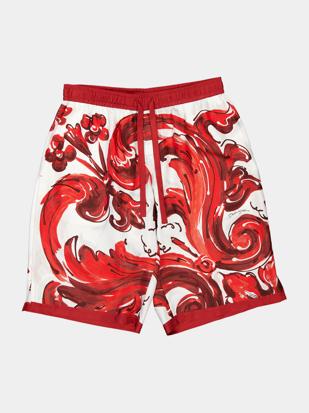 Red Majolica-Print Silk Vanity Bermuda Shorts - Image 5