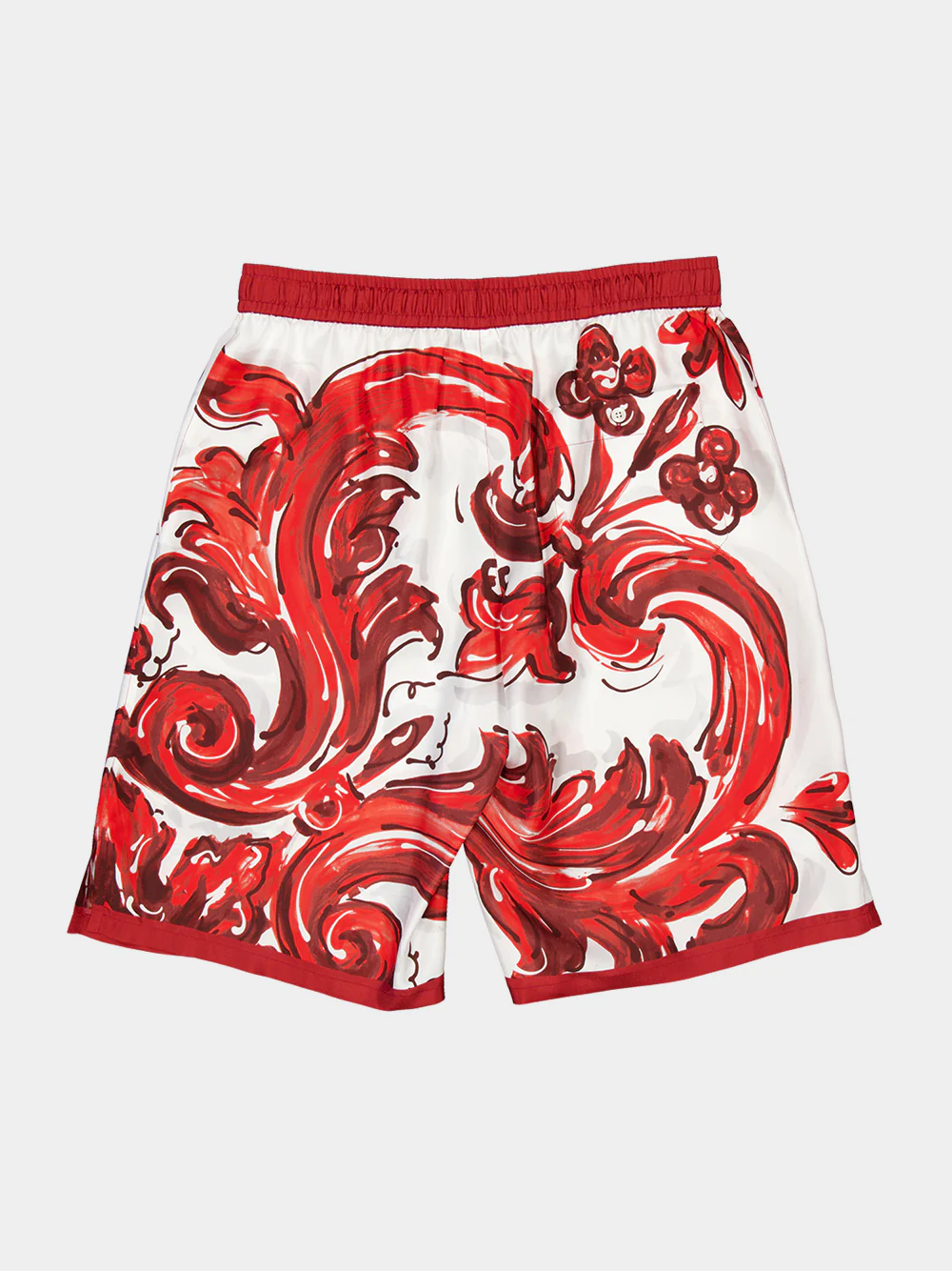Red Majolica-Print Silk Vanity Bermuda Shorts - Image 6