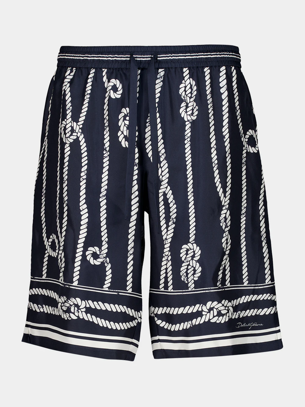 Navy Blue Marina-Print Silk Vanity Bermuda Shorts - Image 2