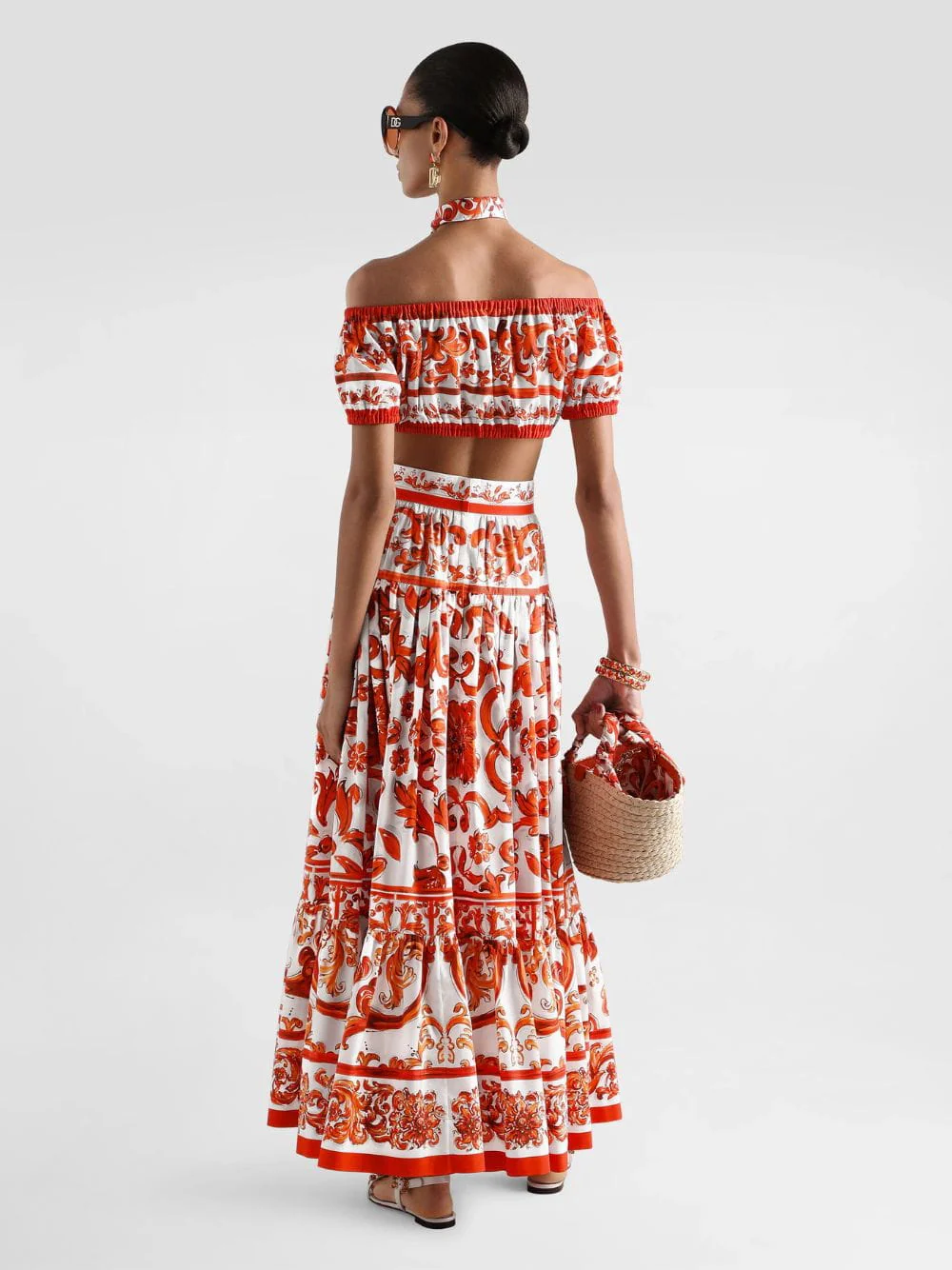 Orange Majolica Print Cotton Maxi Skirt - Image 3