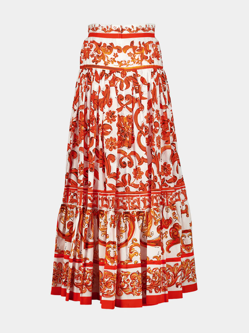 Orange Majolica Print Cotton Maxi Skirt - Image 4