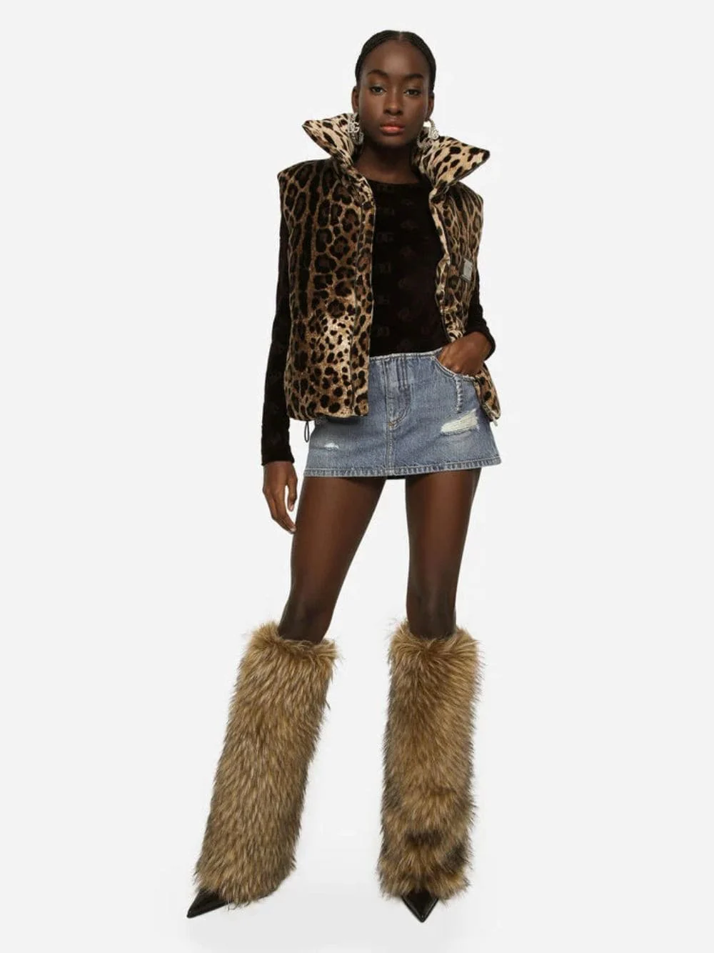 Sleeveless Leopard-Print Logo-Plaque Jacket - Image 2