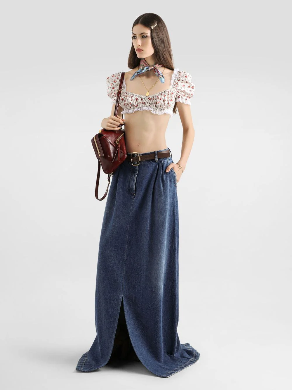 Small Rose Print Poplin Crop Top