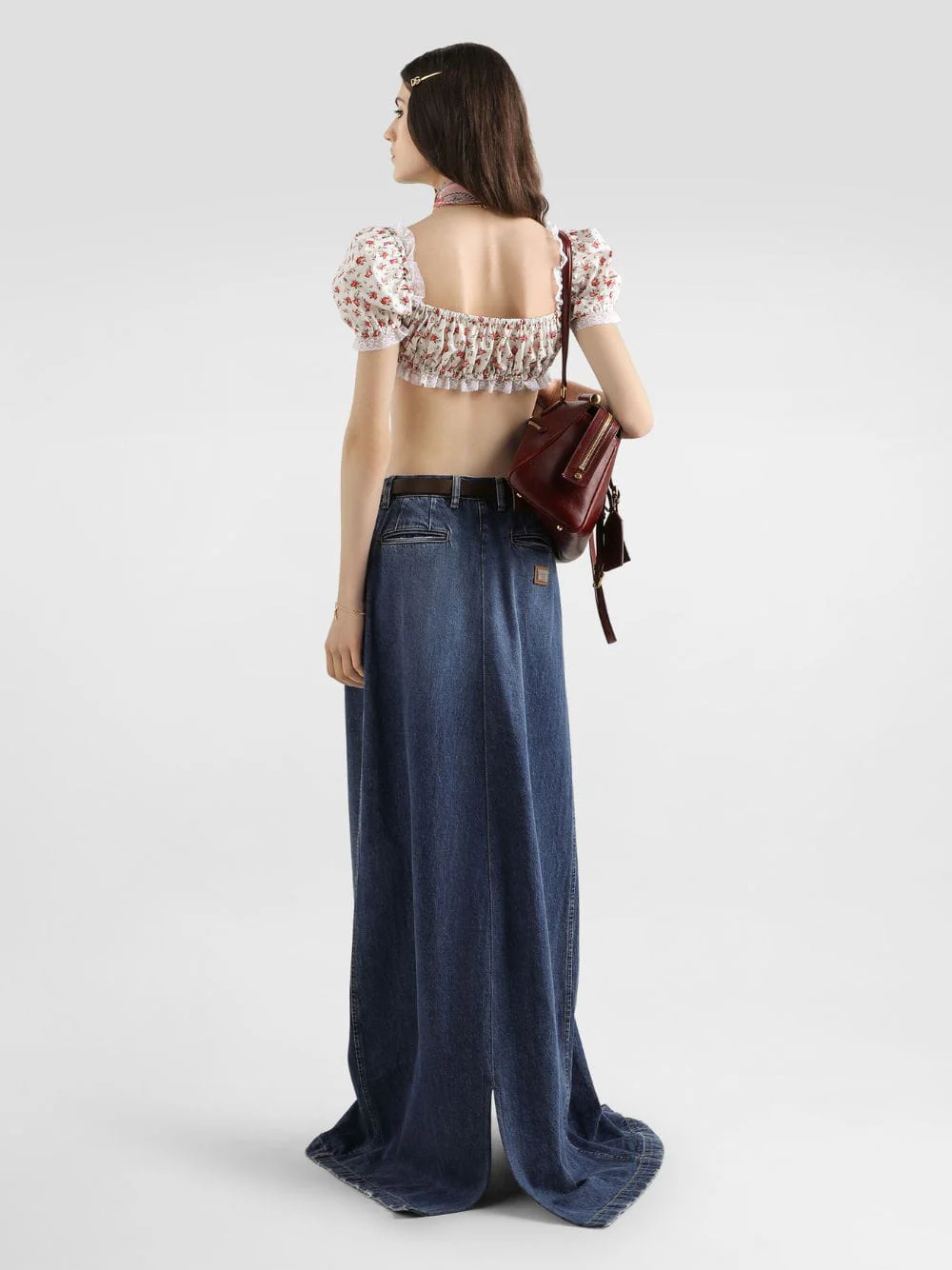 Small Rose Print Poplin Crop Top - Image 3