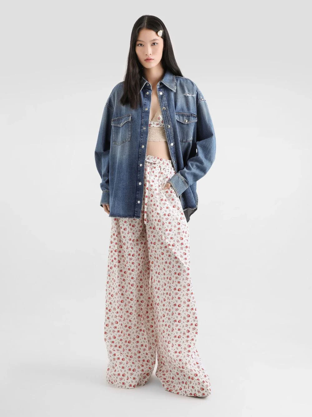Small Rose-Print Poplin Wide-Leg Trousers - Image 2