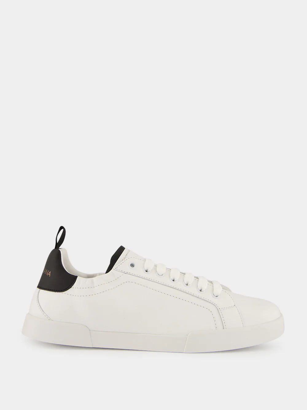 White and Black Portofino Calfskin Sneakers