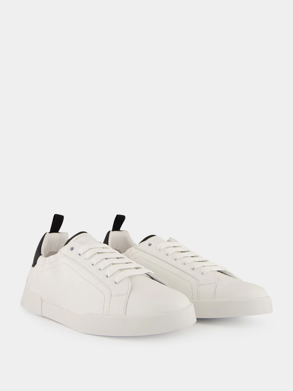 White and Black Portofino Calfskin Sneakers - Image 3