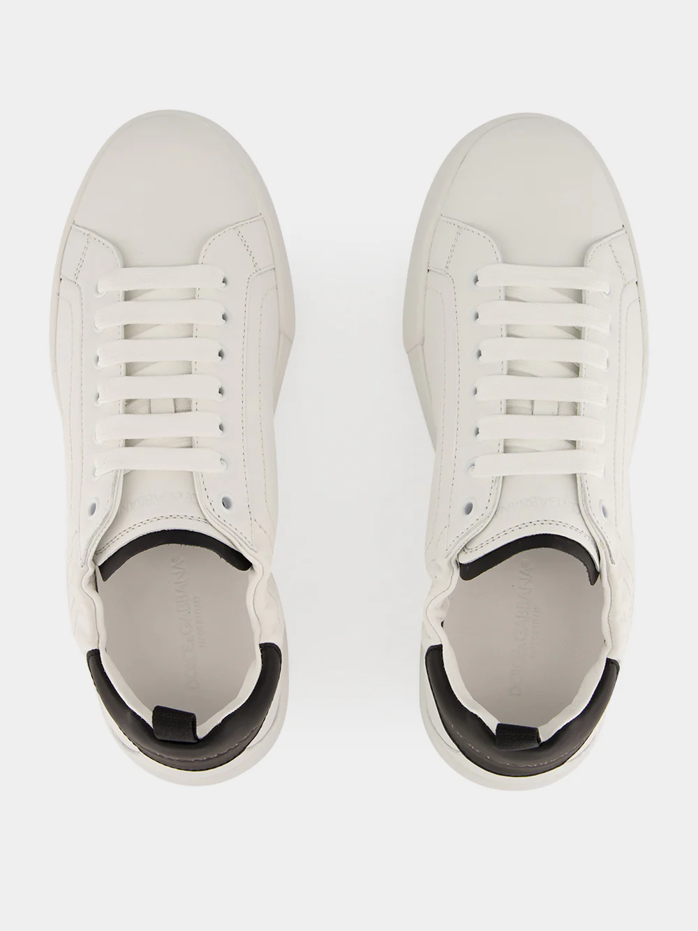 White and Black Portofino Calfskin Sneakers - Image 4