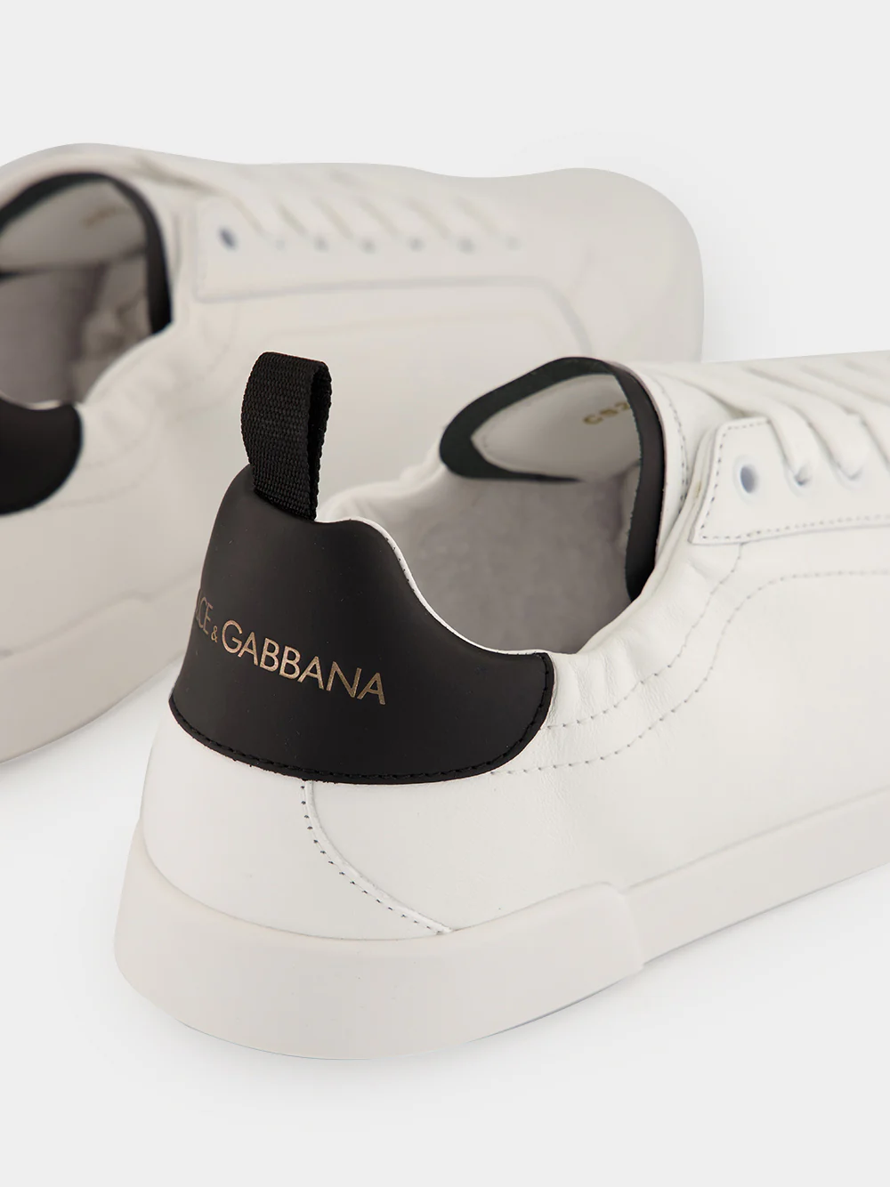 White and Black Portofino Calfskin Sneakers - Image 6