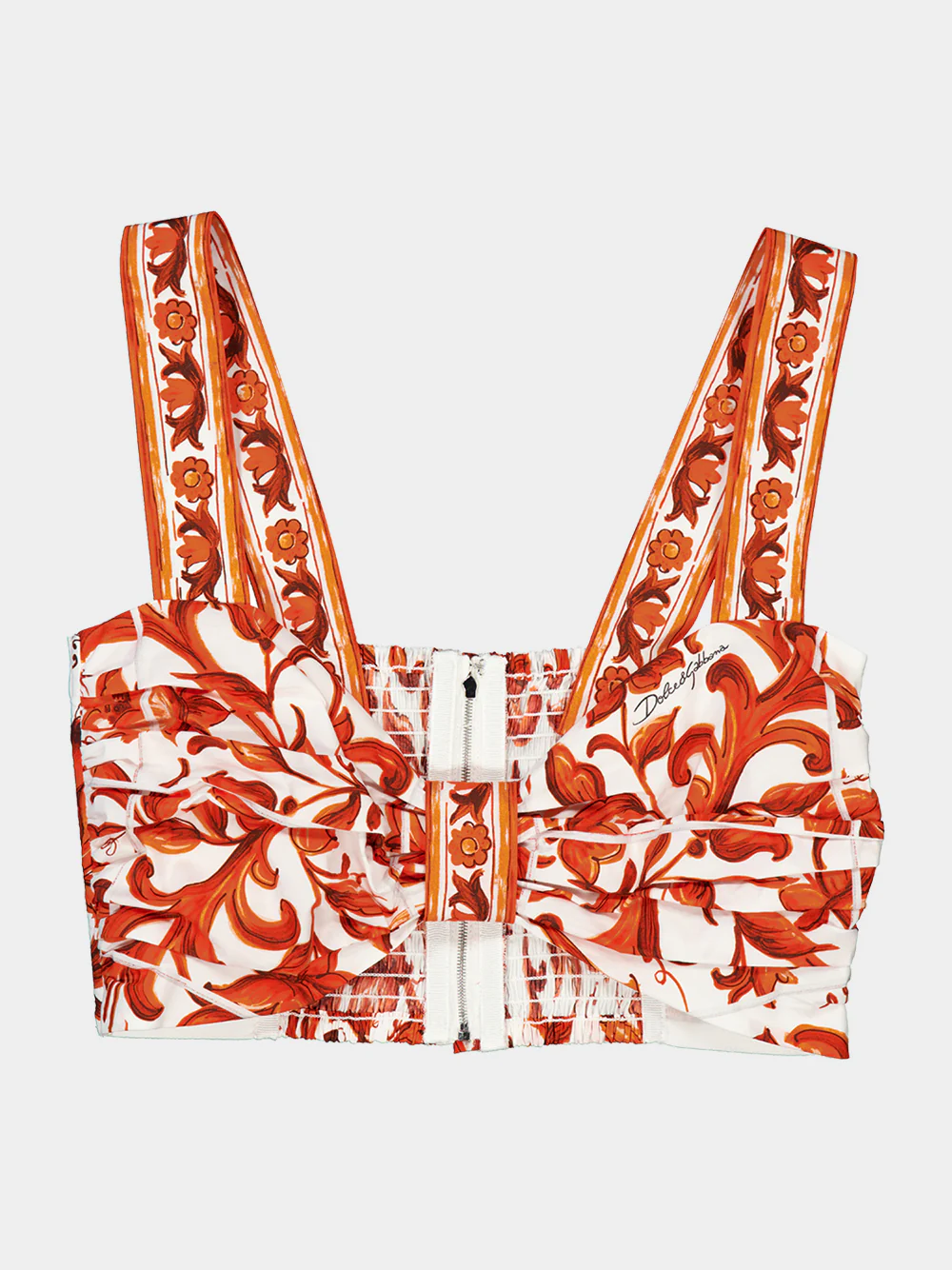 Orange Majolica-Print Cotton Crop Top - Image 3