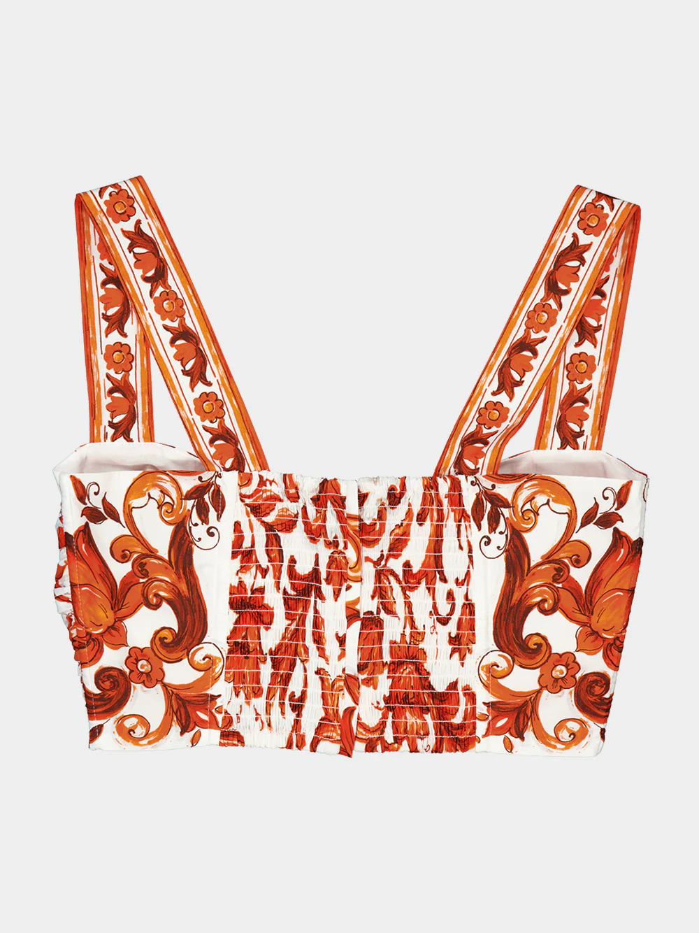 Orange Majolica-Print Cotton Crop Top - Image 4