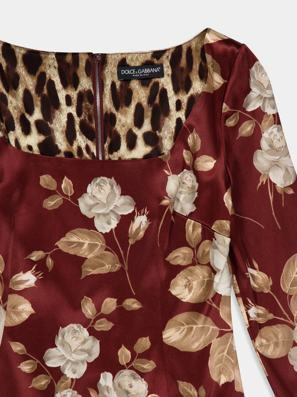 Vintage Rose-Print Satin Midi Dress - Image 5