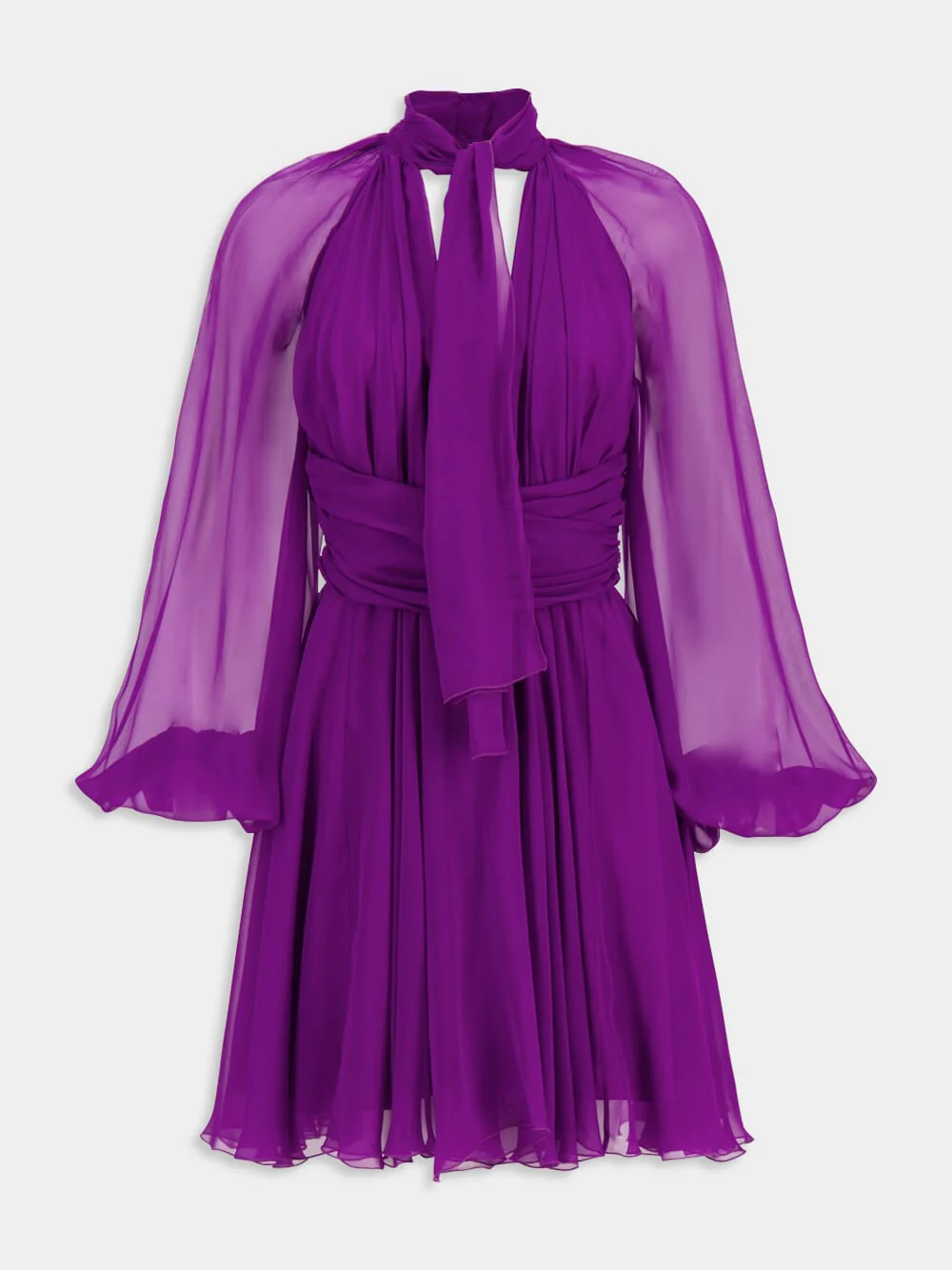 Violet Draped Silk Chiffon Mini Dress