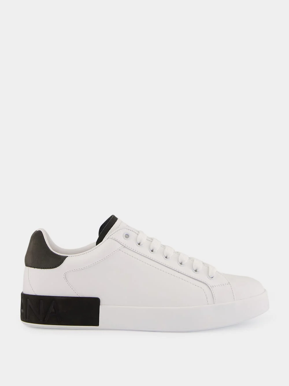 White and Black Portofino Calfskin Sneakers
