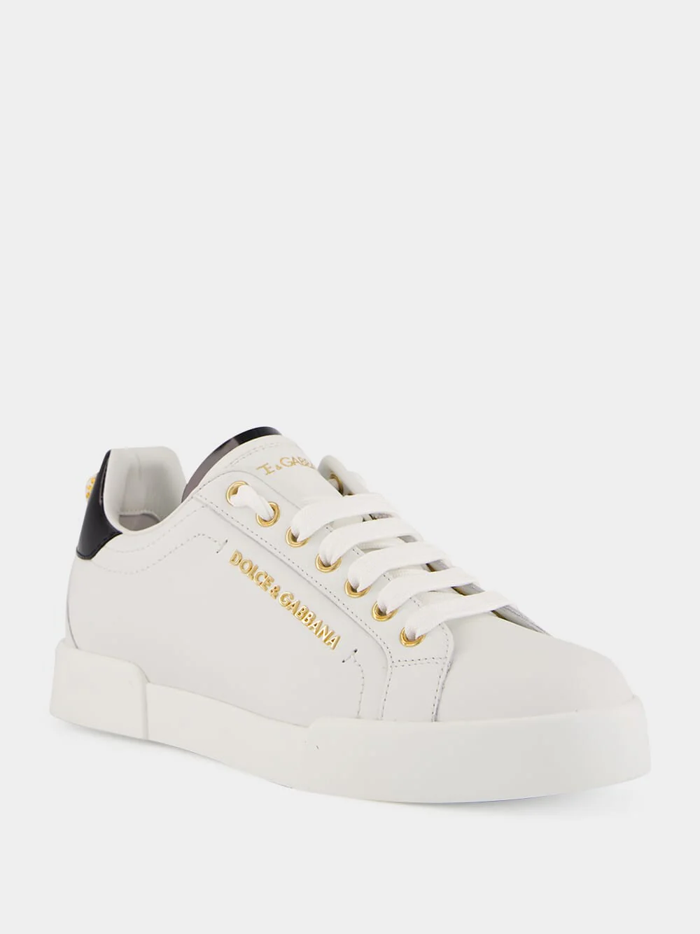 White and Gold Leather Low-Top Sneakers - Image 2