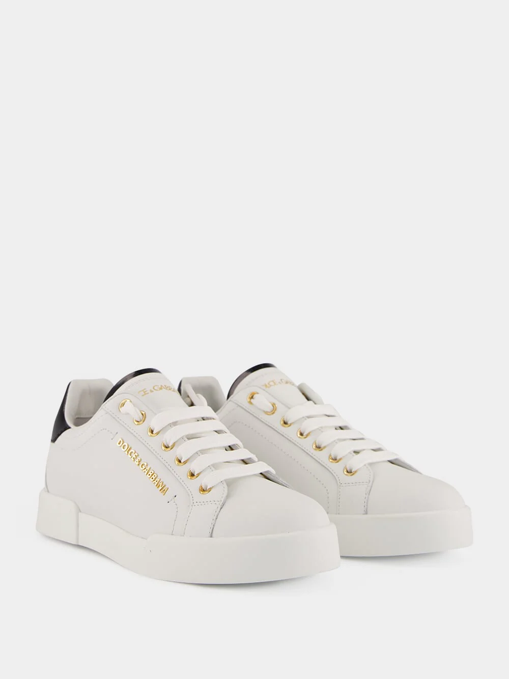 White and Gold Leather Low-Top Sneakers - Image 3