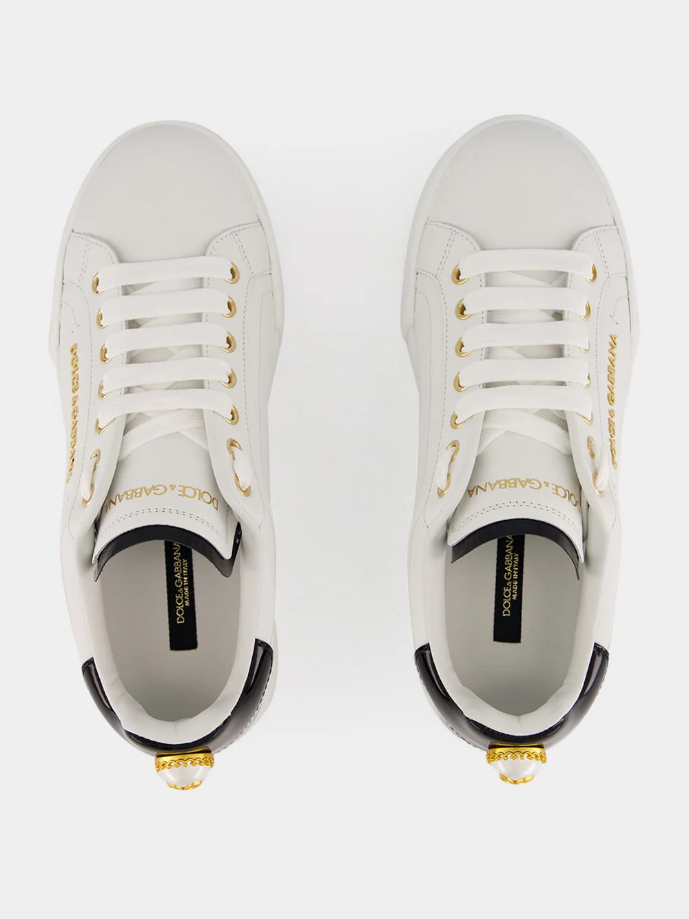 White and Gold Leather Low-Top Sneakers - Image 4