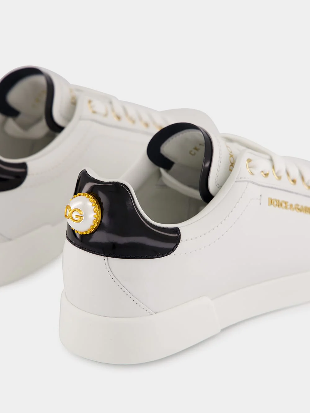 White and Gold Leather Low-Top Sneakers - Image 6