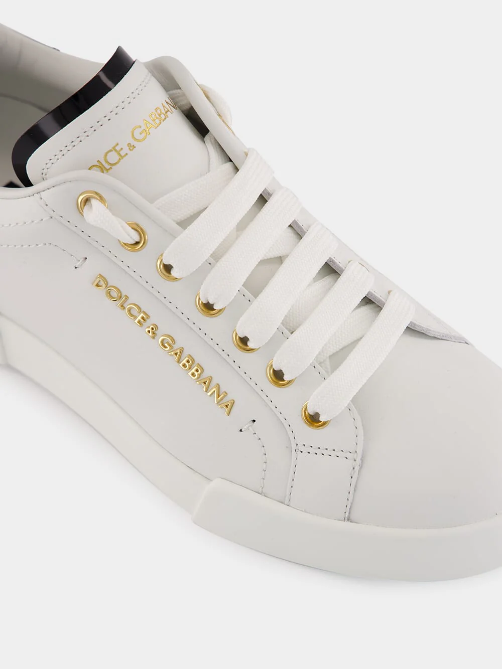 White and Gold Leather Low-Top Sneakers - Image 7