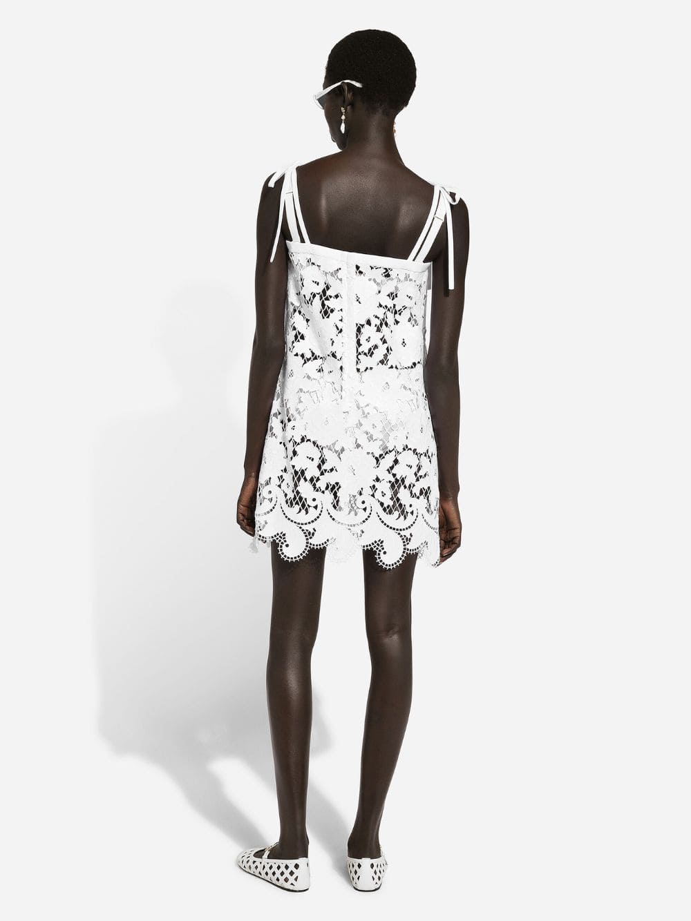 White Cotton Mini Dress with Embroidery - Image 3