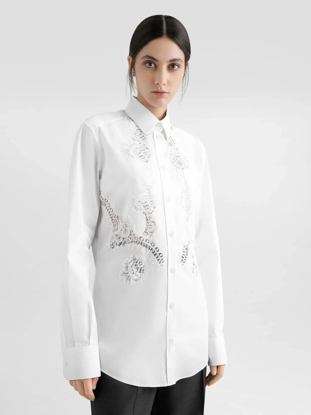White Cotton Poplin Shirt with Lace Inlay - Image 2