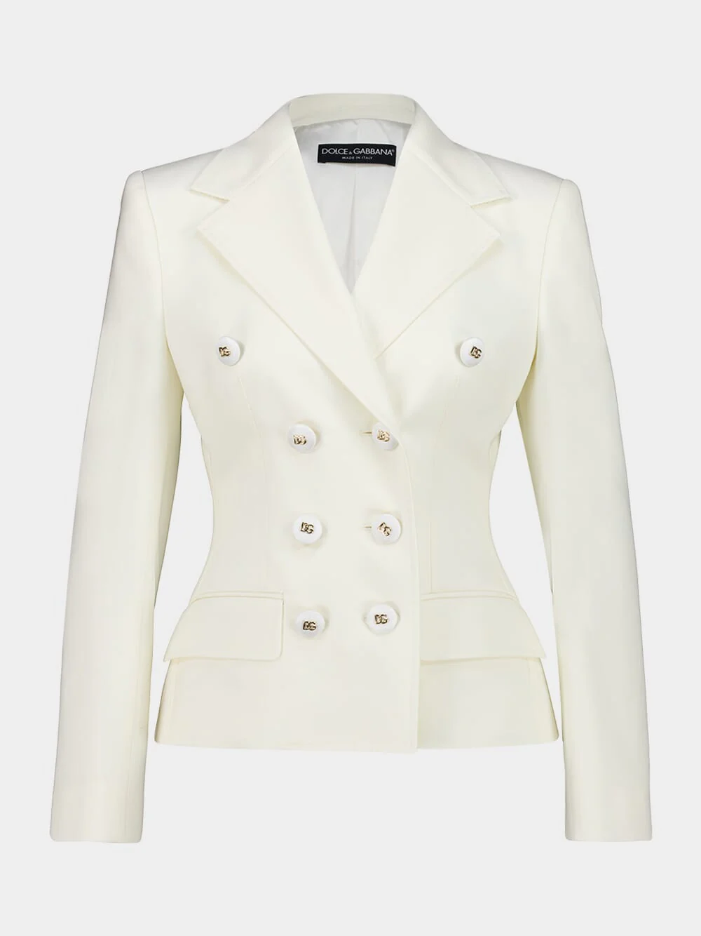 White Double-Breasted Twill Blazer