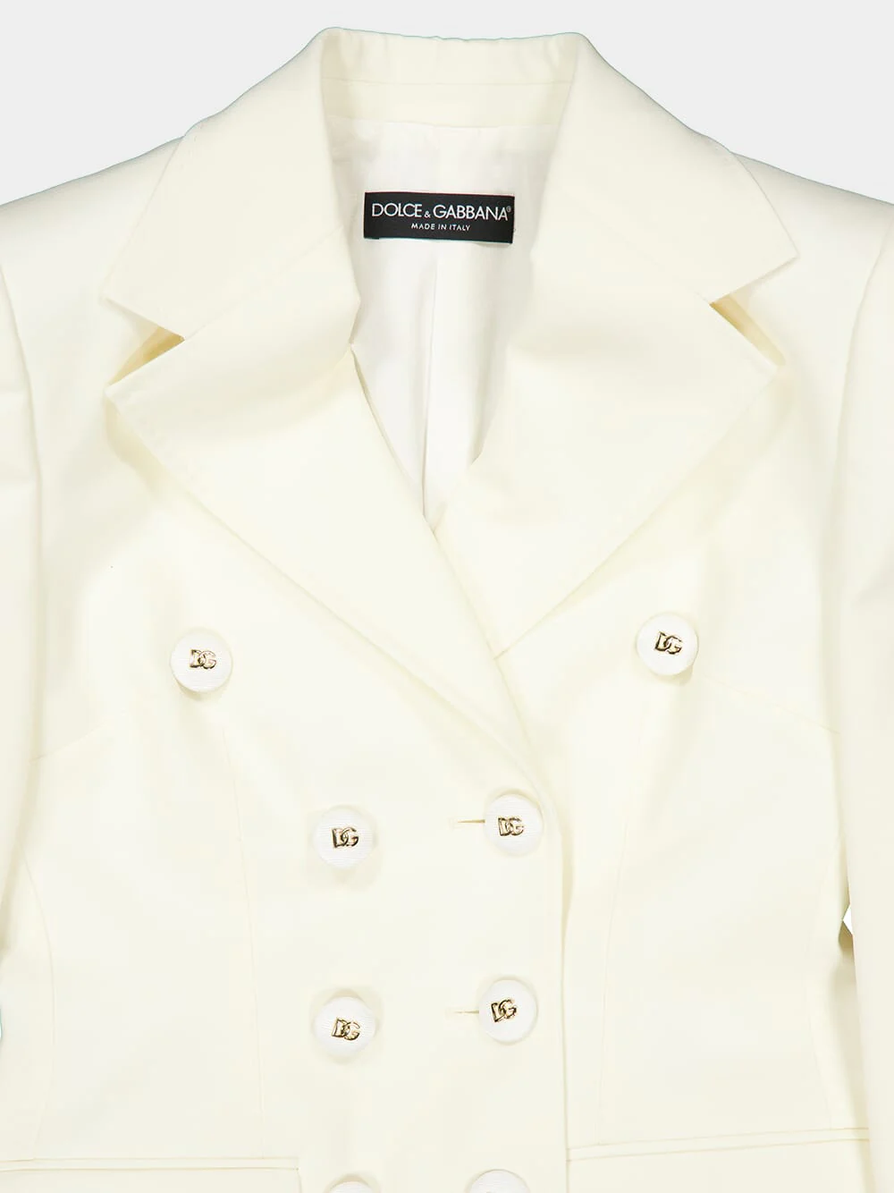 White Double-Breasted Twill Blazer - Image 5