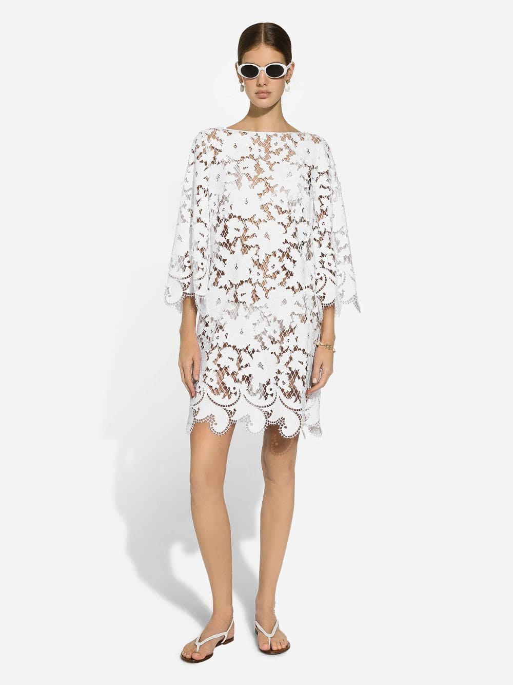 White Embroidered Cotton Short Dress - Image 2