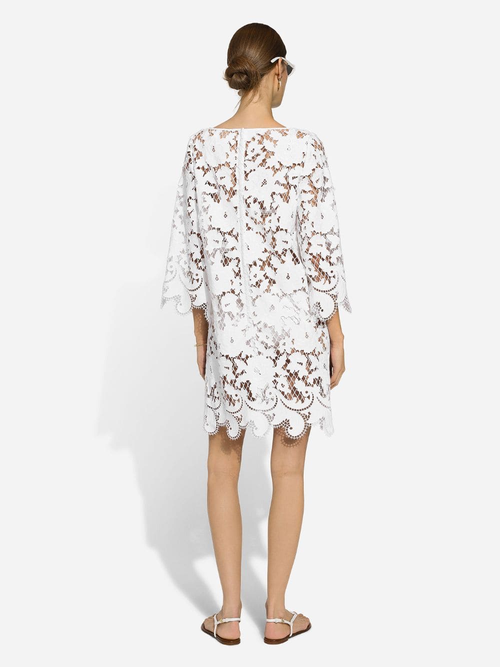White Embroidered Cotton Short Dress - Image 4