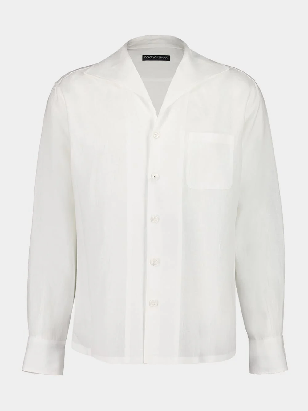 White Linen Spread Collar Shirt
