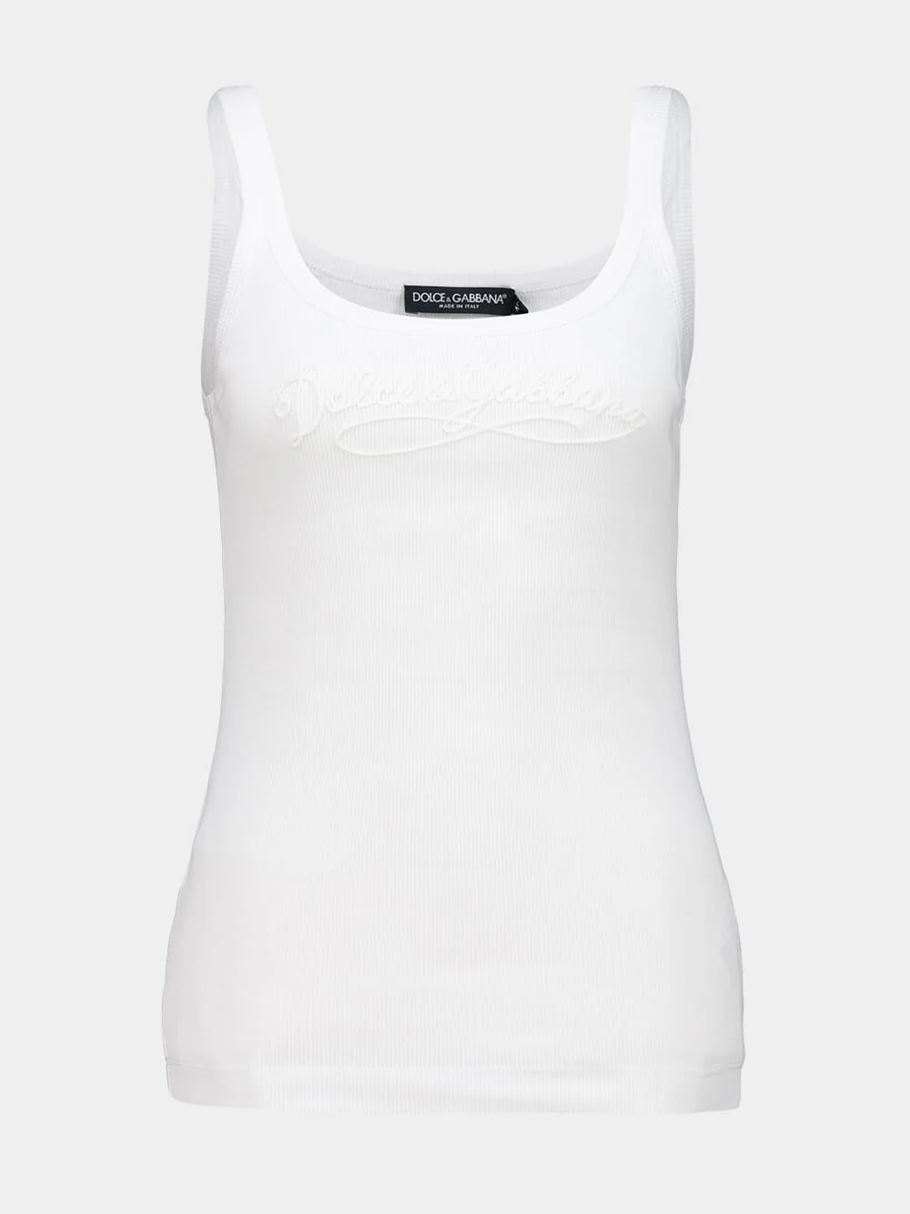 White Ribbed Cotton Tank Top