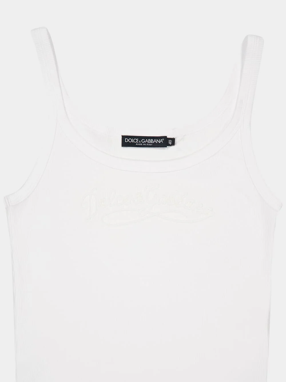 White Ribbed Cotton Tank Top - Image 3
