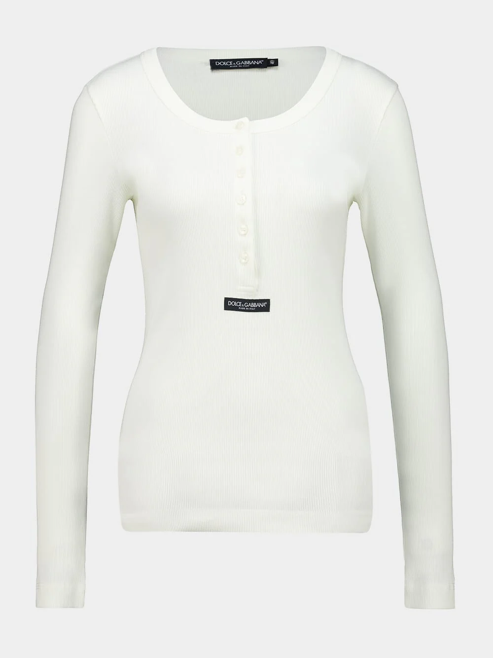 White Ribbed Long Sleeve Top