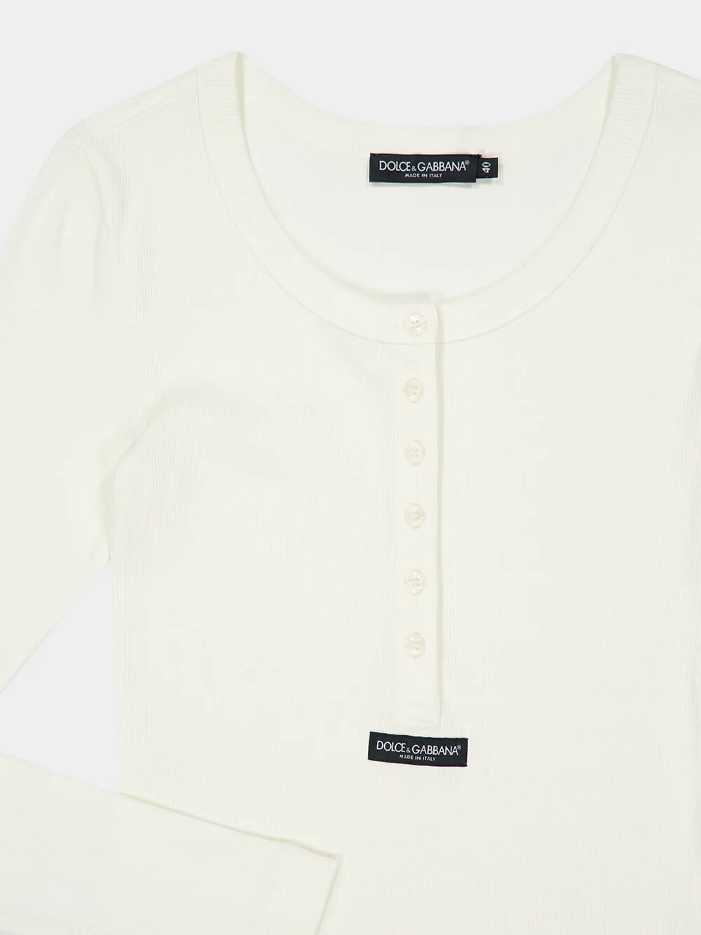 White Ribbed Long Sleeve Top - Image 3
