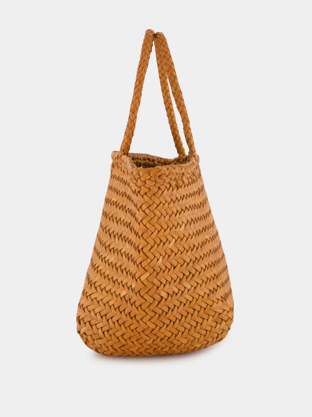 Camel Grace Small Woven Leather Basket Bag - Image 3