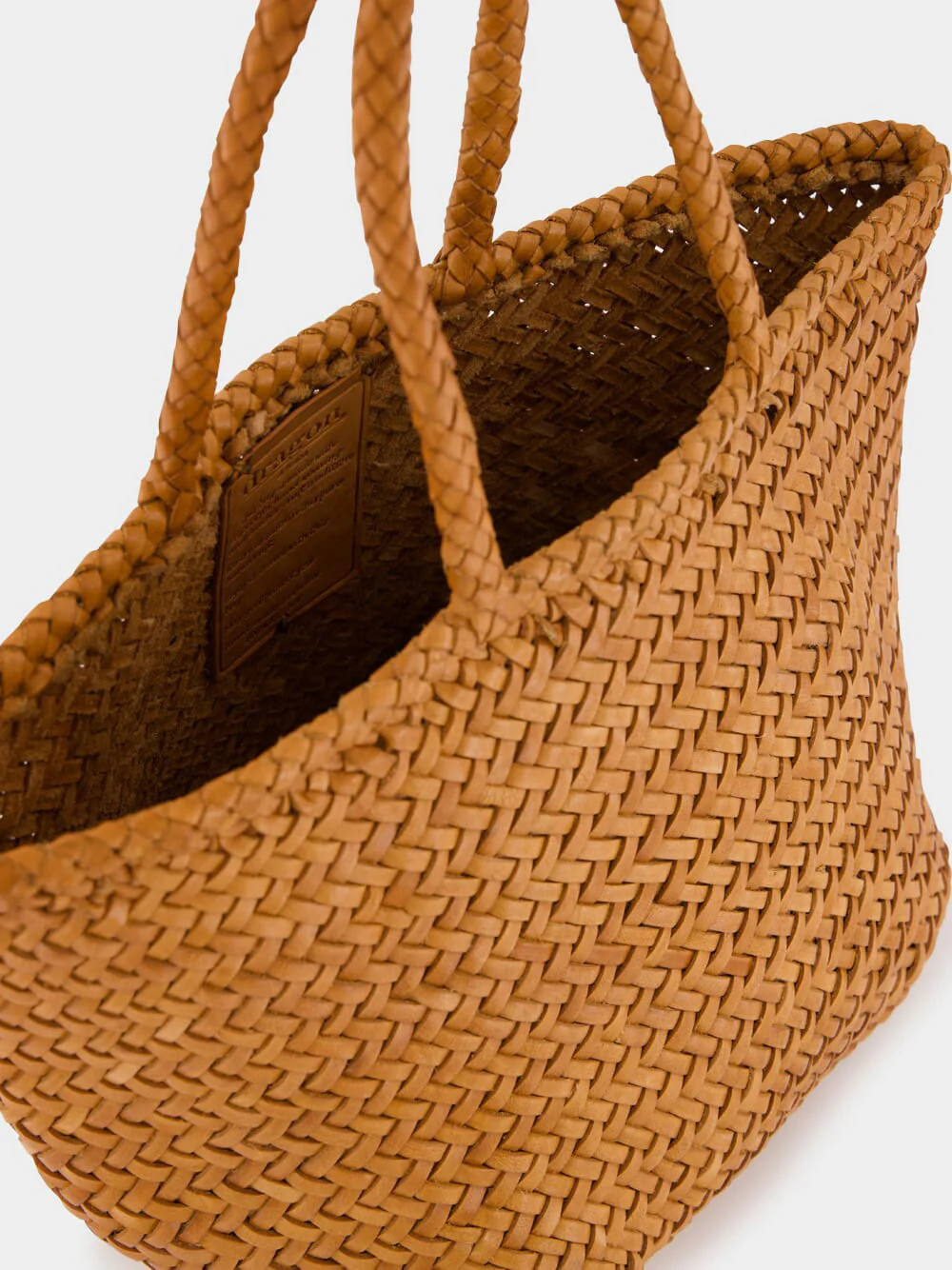 Camel Grace Small Woven Leather Basket Bag - Image 5