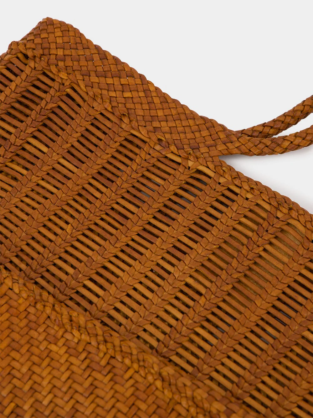Camel Handwoven Leather Window Basket Tote - Image 6