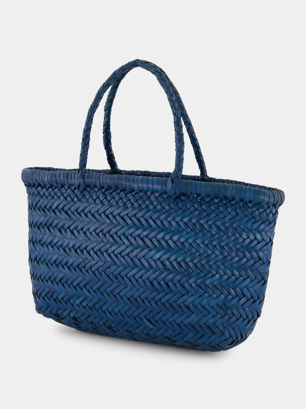 Steel Blue Mini Flat Gora Woven Leather Bag - Image 4