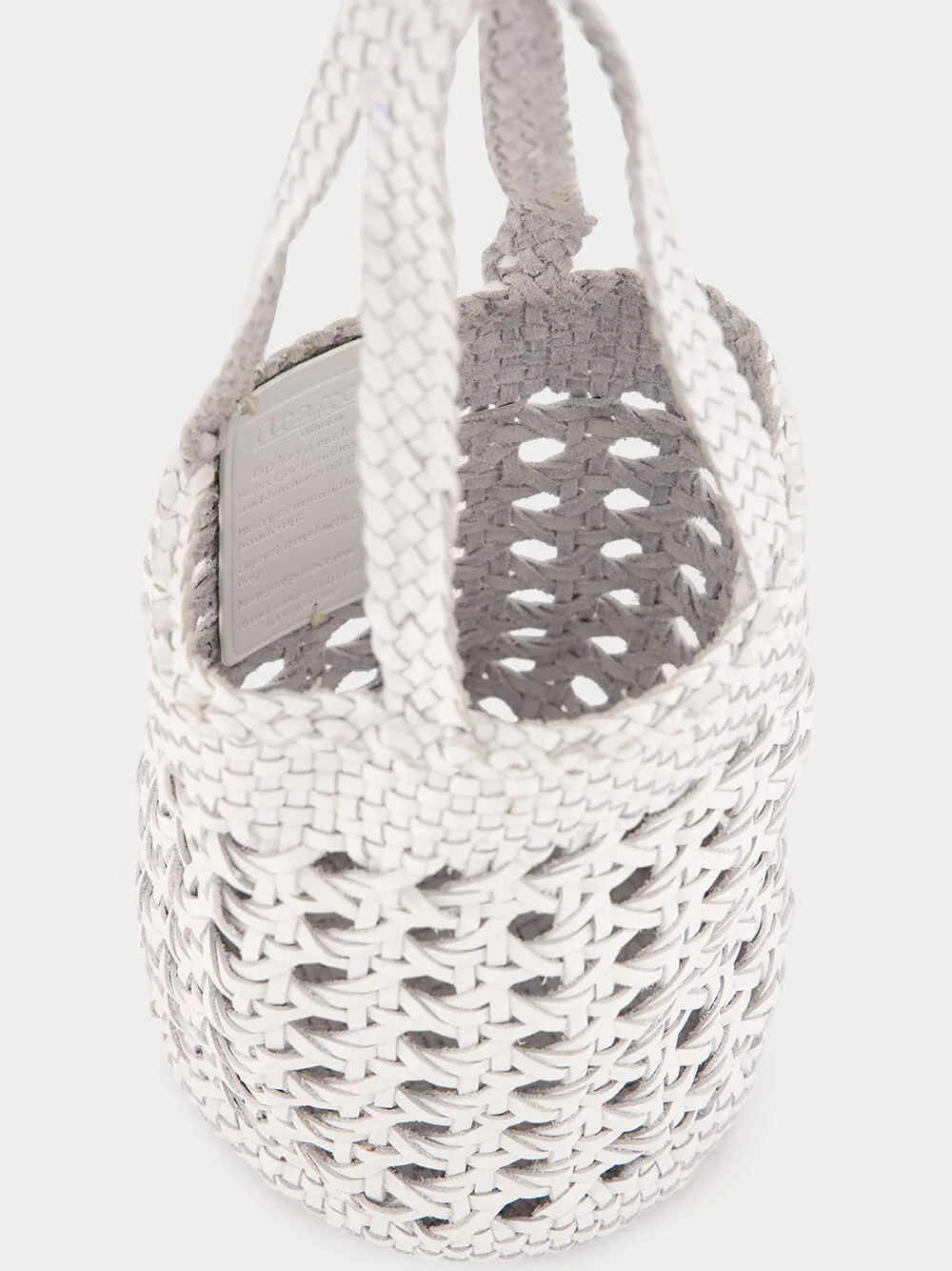 White Handwoven Leather Bucket Bag - Image 5