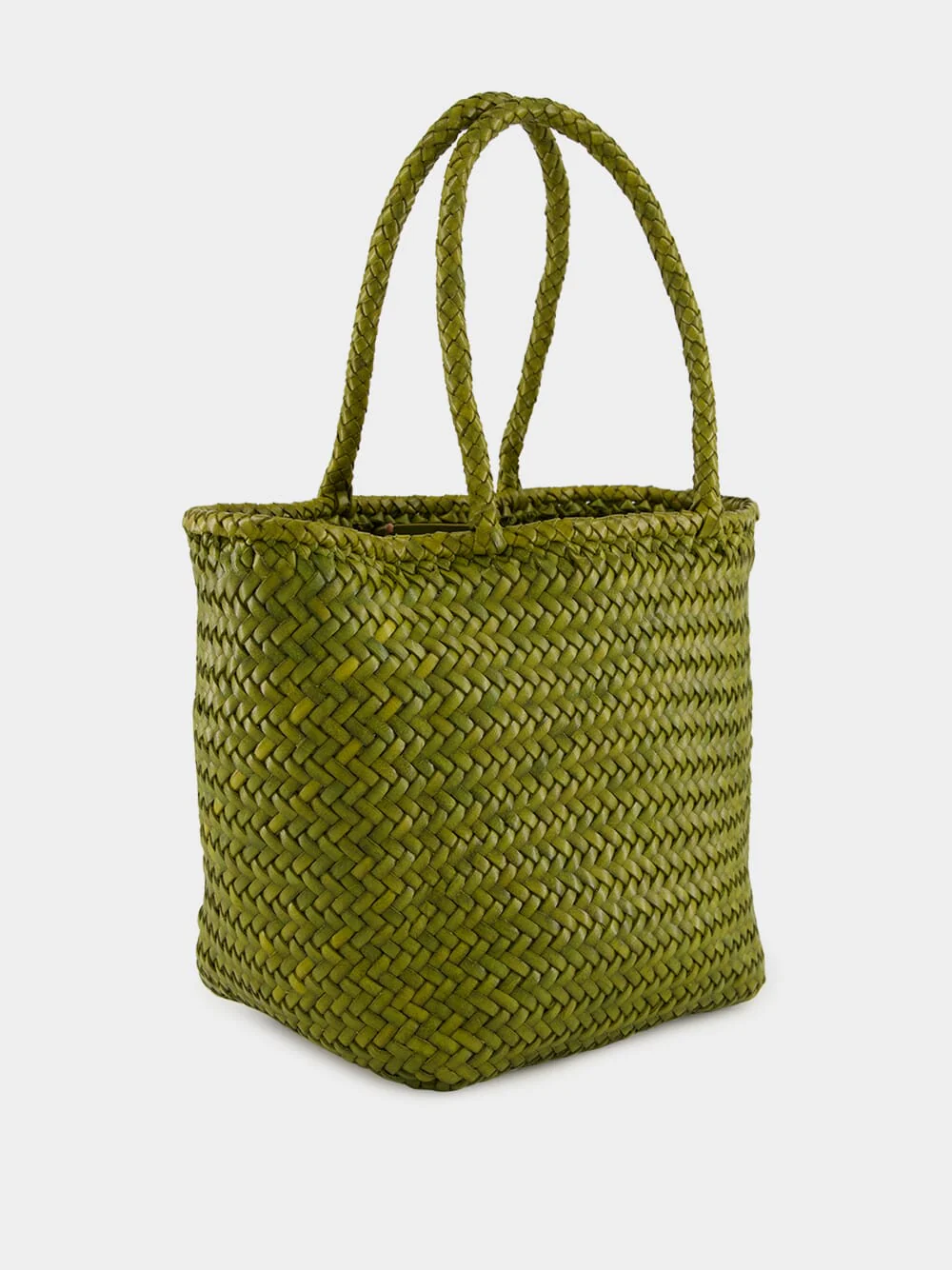 Bamboo Green Grace Basket Small Woven Leather Tote - Image 2
